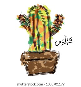 Succulent or cactus plant with vector illustration set. Cactus Collections Set.