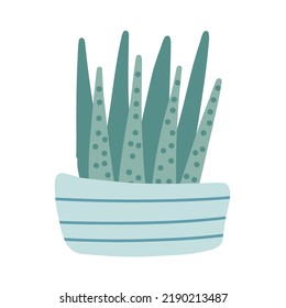 Succulent Cactus Plants In Pot. Hand-drawn Desert Tropical Cactus. Colored Flat Cartoon Vector Illustration Isolated On White Background