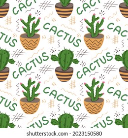 Succulent and cactus seamless pattern. Exotic and Tropical Plants - hand drawn design for textile, fabric, wallpaper.