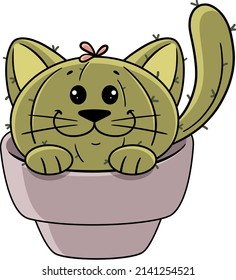A succulent cactus in the shape of a cat. Cat. Kitty. Plant. Flower. An extraordinary flower. A house plant. A flower in the shape of an animal. A prickly plant. Florist. Floral shop. Cactus vector.