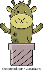 A succulent cactus in the shape of a giraffe. Plant. Flower. An extraordinary flower. A house plant. A flower in the shape of an animal. A prickly plant. Florist. Floral shop. Cactus vector.