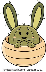 A succulent cactus in the shape of a rabbit. Hare. Plant. Flower. An extraordinary flower. A house plant. A flower in the shape of an animal. A prickly plant. Florist. Floral shop. Cactus vector.