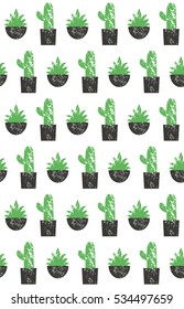 Succulent cute seamless pattern design. Vector illustration.