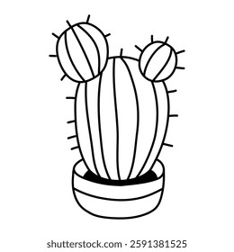 Succulent Doodle Plant in clay pot isolated on white background. Hand drawn simple vector illustration