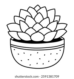 Succulent Doodle Plant in clay pot isolated on white background. Hand drawn simple vector illustration