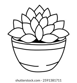 Succulent Doodle Plant in clay pot isolated on white background. Hand drawn simple vector illustration