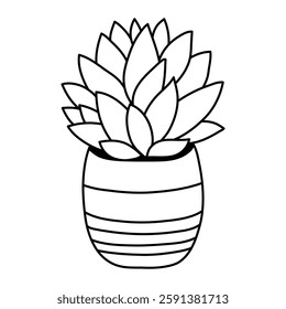 Succulent Doodle Plant in clay pot isolated on white background. Hand drawn simple vector illustration