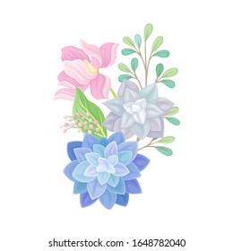 Succulent Echeveria Floral Arrangement Vector Illustration. Natural Cactus Bouquet