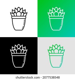 Succulent echeveria in pot thin line icon. Modern vector illustration of home plant.