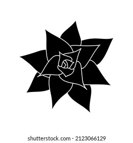 Succulent echeveria in simple style, vector illustration. Desert flower for print and design. Silhouette mexican plant, graphic isolated element on white background. Houseplant for decor interior