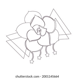 Succulent Echeveria and triangles in Cartoon style, vector outlined Stone Rose on white isolated background for prints, patterns, stickers, tattoo, postcards, anti-stress coloring pages and drawing.