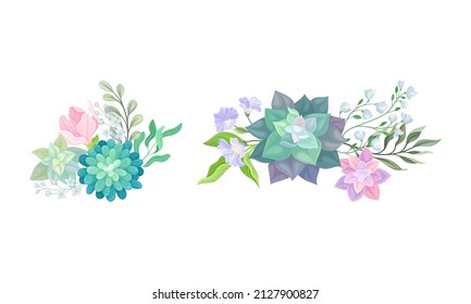 Succulent Fleshy Flower Plant Bouquet Arrangement Vector Set