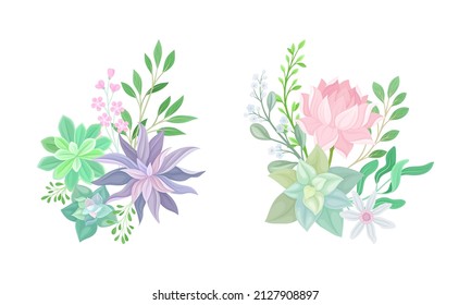 Succulent Fleshy Flower Plant Bouquet Arrangement Vector Set