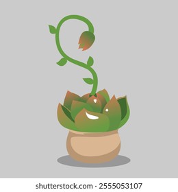 Succulent with Flower Bud Stalk Vector