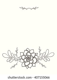 Succulent flower isolated on  background, hand drawn vector illustration,  succulent icon, text, flat design