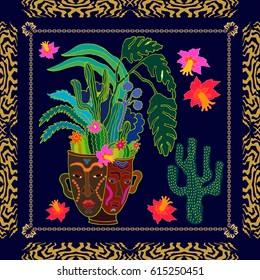 Succulent garden. Textile print inspired by aboriginal art motifs.