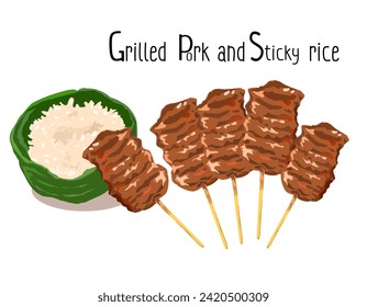 Succulent Grilled Pork Skewers with Aromatic Sticky Rice
