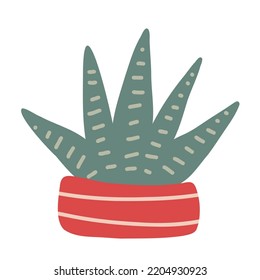 Suculento. Cactus cactus cactus dibujado a mano con olla de espinas. Cactus tropicales del desierto Doodle con espinas y flores. Dibujo vectorial de dibujos animados planos coloreados aislados en el fondo blanco