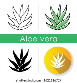 Succulent icon. Linear black and RGB color styles. Aloe vera sprouts. Cactus leafs. Medicinal herb. Decorative plant. Evergreen flora. Ingredient for organic cosmetic. Isolated vector illustrations