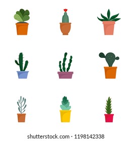 Succulent icon set. Flat set of 9 succulent vector icons for web design