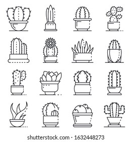 Succulent icons set. Outline set of succulent vector icons for web design isolated on white background