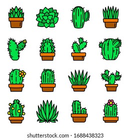 Conjuntos de iconos correctos. Conjunto de esquemas de iconos vectoriales suculentos para el diseño web aislados en fondo blanco