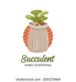 Succulent logo design in vector style, perfect for gardening shop logo design 