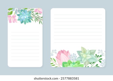 Succulent Note Card Design with Fleshy Green Plant and Flora Vector Template