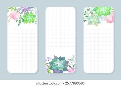 Succulent Note Card Design with Fleshy Green Plant and Flora Vector Template