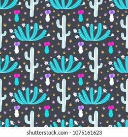 Succulent ornamental seamless pattern. Endless vegetal background. EPS 10 vector illustration.