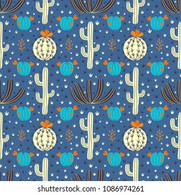 Succulent ornamental seamless pattern. Endless vegetal background. EPS 10 vector illustration.