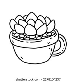Succulent plant cute doodle image. Aloe potted plant hygge mood logo. Media highlights graphic icon