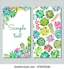 Succulent plant greeting card, invitation. Flower vector background