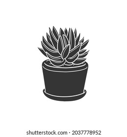 Succulent Plant Icon Silhouette Illustration. Cactus Pot Vector Graphic Pictogram Symbol Clip Art. Doodle Sketch Black Sign.