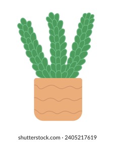 Suculenta planta en la ilustración plana vectorial de la olla. Planta de cactus en la cacerola de cerámica