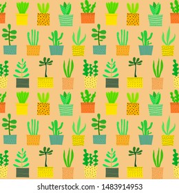 Succulent plant seamless pattern background. Vector illustration for fabric and gift wrap paper design.