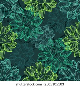 Succulent Plant Seamless Repeat. Tropical background, summer concept. Modern Stylish Abstract Texture.