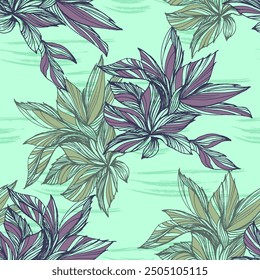 Succulent Plant Seamless Repeat. Tropical background, summer concept. Modern Stylish Abstract Texture.