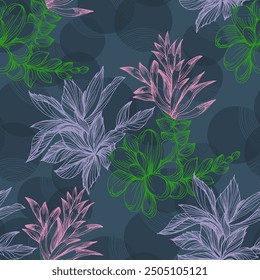 Succulent Plant Seamless Repeat. Tropical background, summer concept. Modern Stylish Abstract Texture.