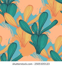 Succulent Plant Seamless Repeat. Tropical background, summer concept. Modern Stylish Abstract Texture.