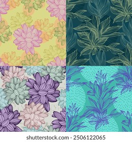 Succulent Plant Seamless Repeat. Tropical background, summer concept. Modern Stylish Abstract Texture.