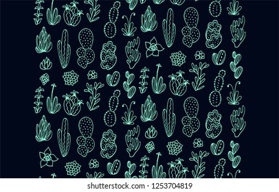 Succulent plants collection - seamless vector border ornament