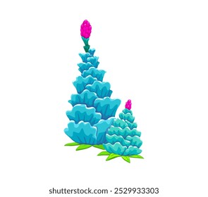 Succulent plants for jungle landscape and prehistoric dinosaur era game, vector cartoon asset. Tropical nature plant with flowers for Jurassic arcade game asset of prehistoric dinosaur era environment