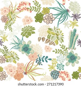 Succulent Plants Seamless Pattern Background 