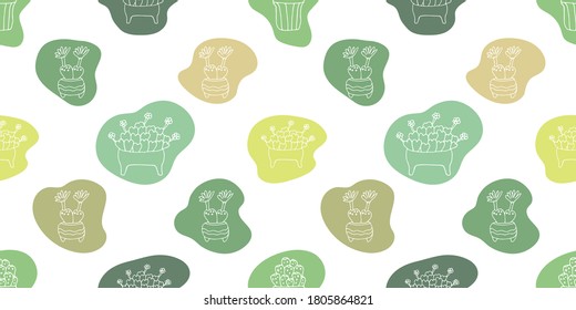 Succulent plants seamless texture. Vector illustration isolated on the white background.Seamless pattern with Lithops. Blossoming Lithops plants.Seamless pattern with traditional homeplant