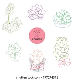 Succulent Plants Set Colouring book. Flowers in the desert. I like Succulents.