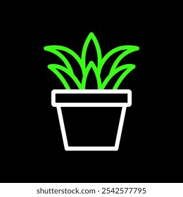 Maceta suculenta, ícono de Vector de planta de aloe vera en diseño de estilo de línea para Sitio web, App, UI, aislado sobre fondo negro. Trazo editable. Ilustración vectorial EPS 10.