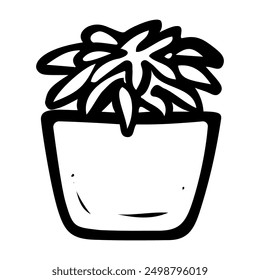 Succulent in a pot hand drawn doodle. Home flower. Interior design decoration. Vector outline line art illustration.