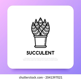 Sukkulent im Topf. Dünne Linie Symbol. Moderne Vektorgrafik der Hauspflanze.