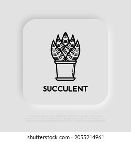 Succulent in pot. Thin line icon. Modern vector illustration of houseplant.